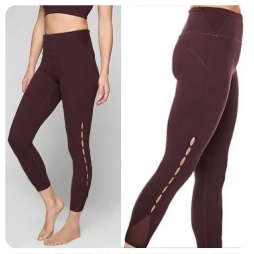 Athleta High Rise Powervita Peekaboo Mesh 7/8 Tight Legging Plum Purple